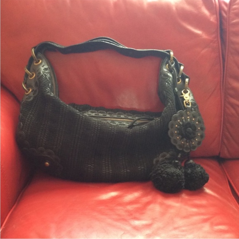 Isabelle Fiore | Black leather Trim purse with brass accents